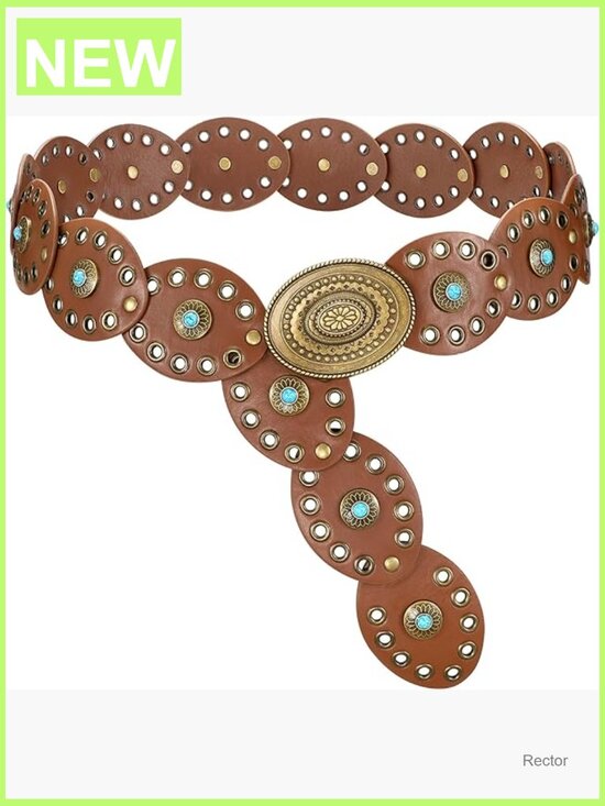 Western Belt with Turquoise Accents - Wide Disc Leather Belt main image 6